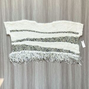 NWT Anthropologie Moth Short Sleeve Fringe Poncho White S